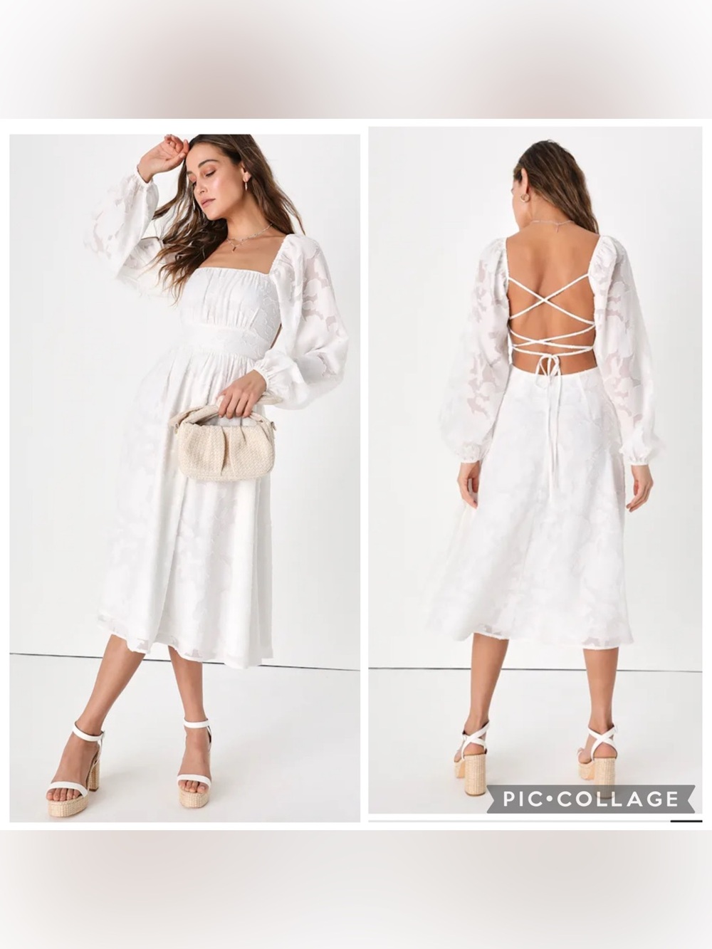Lulus Flirtatious Nature White Floral Jacquard Lace-Up Midi Dress size S